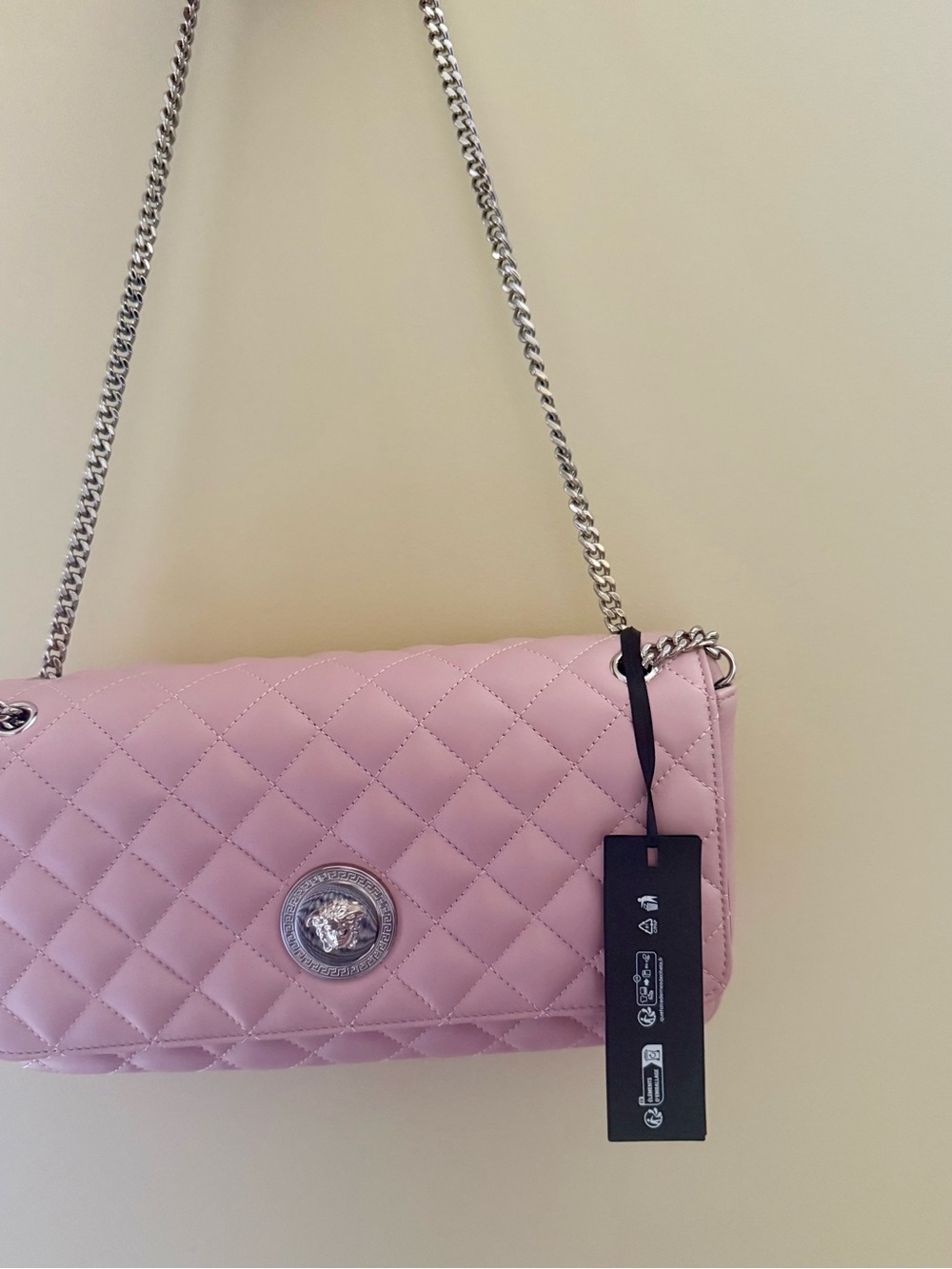 Versace Pink Quilted Shoulder Bag with Silver Medallion